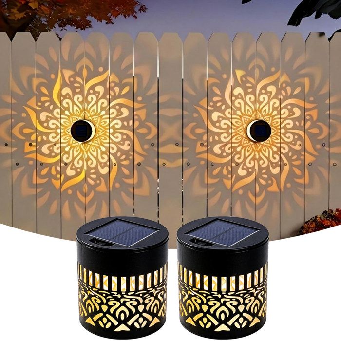 2 Pièces Lampe Solaire Exterieur LED Applique Murale Lumières Mandala IP65 Étanche projecteur décoratif dextérieur pour patio