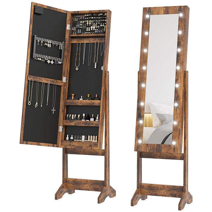 Armoire à bijoux - HOMCOM - meuble rangement sur pieds miroir éclairage LED - bois - brun rustique Armoire à bijoux - HOMCOM - meuble rangement sur pieds miroir éclairage LED - bois - brun rustique