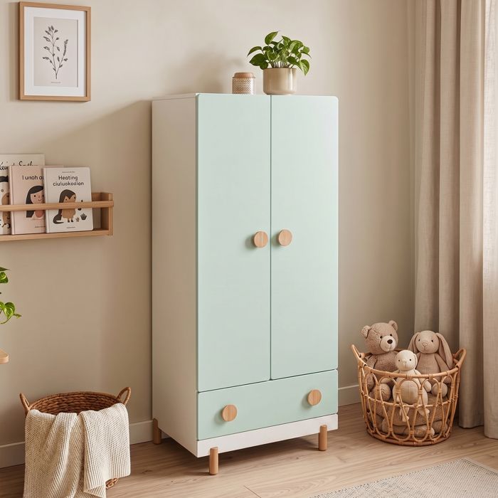 Armoire enfant Vaarentaa avec tiroir 126 x 60 x 41 cm vert menthe