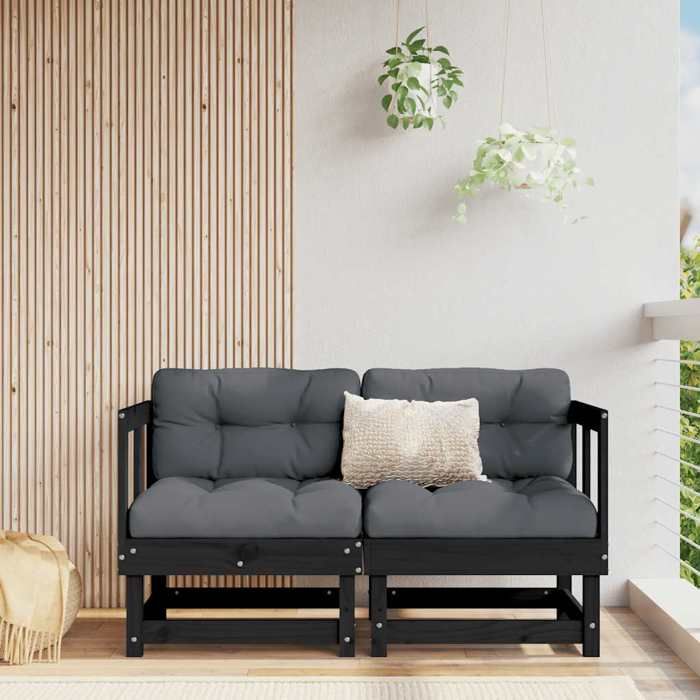 Noir Canapés dangle avec coussins 2 pcs noir bois de pin massif - Siège de balcon LV67178