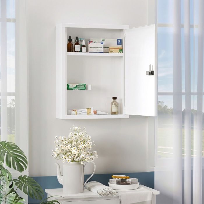 ELVORIN Armoire à pharmacie murale blanche serrure à combinaison 40 x 15 x 53 5 cm
