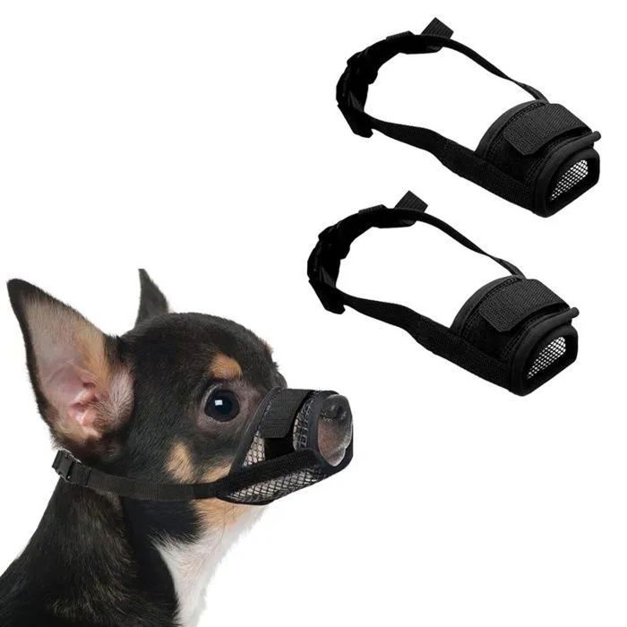 Muselière chien nylon souple réglable - 2 pièces，respirant anti-aboiements anti-morsures - Noir - Petit - Convient pour Étiquette