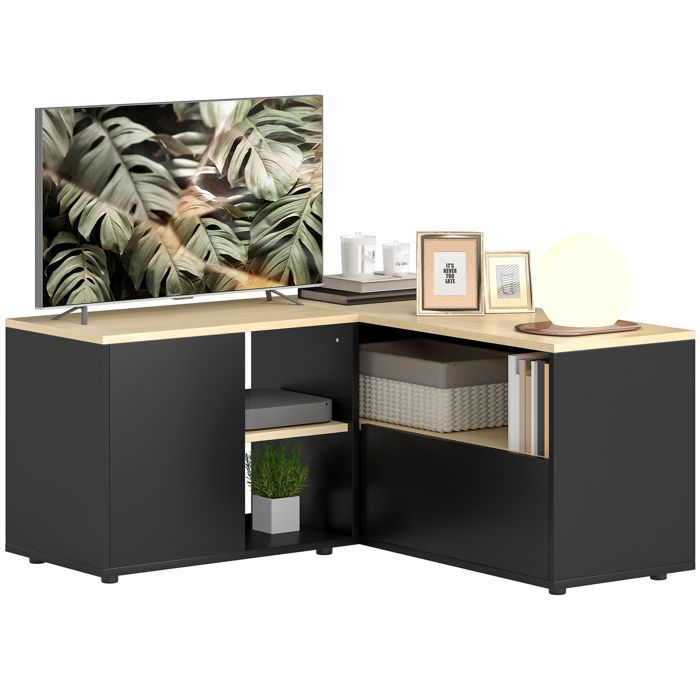 Meuble TV dangle banc télévision jusquà avec 2 placards et 3 niches chêne et noir 90 x 90 x 45 cm 40 pouces 45 cm