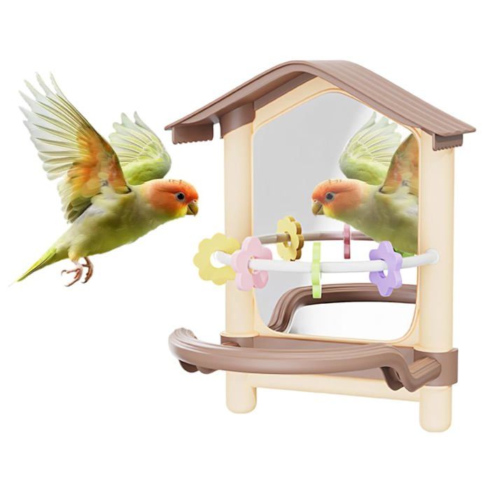 Perchoir Miroir pour Oiseaux Balançoire en ABS pour Perruches Jouet à Mâcher Miroir en Acrylique Antidérapant pour Perroquets