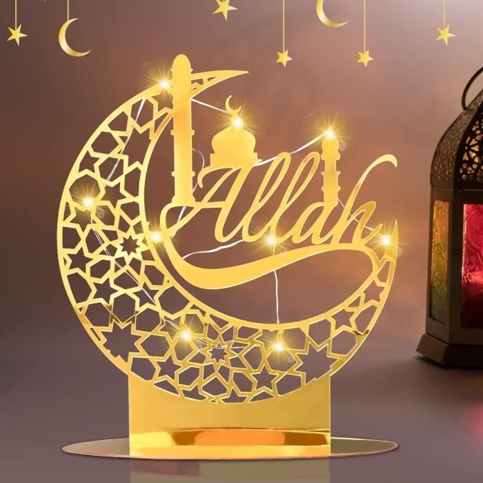 GWAWG Décorations de Table Ramadan Mubarak, Ensembles en Bois Or Ornement Lune Étoile Lanternes, Ramadan Eid Décorations pour Maison, Salle à Manger, Fête Islamique, Cadeau Ramadan Kareem