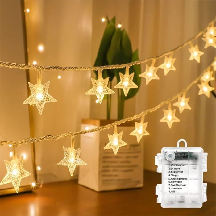 Guirlande lumineuse 40 LED en forme d'étoile - 6,1 m - Fonctionne à piles -  Pour intérieur et extérieur - Décoration de Noël, [1025] - Cdiscount Maison