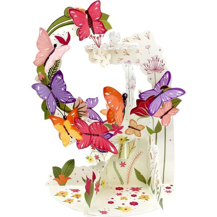 Carte Pop-up 3D Papillons – Deux Papillons Vert Et Rose – Toutes Occasions