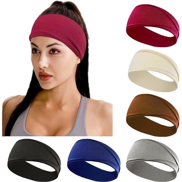 PlandleLee 6pcs Bandeau Cheveux Elastique, Bandeau de Sport Femme et  Hommes, Bande de Cheveux Large Headband Turban Accessoire Cheveux pour Yoga