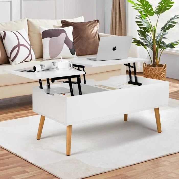 Table basse, réglable en hauteur, extensible, table de salon rétractable, compartiment de