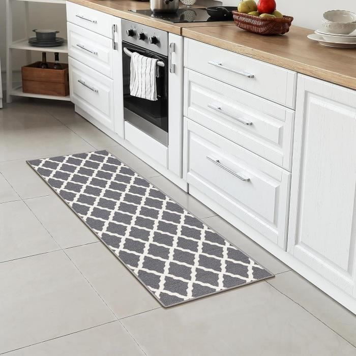 Tapis de couloir - Glamour - Effet treillage - Gris - 50cm x 150cm