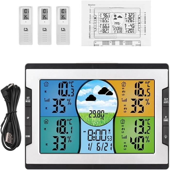 Station Météo Numérique Sans Fil Avec 3 Capteurs - Thermomètre Hygromètre Intérieur/extérieur - Radio DHL