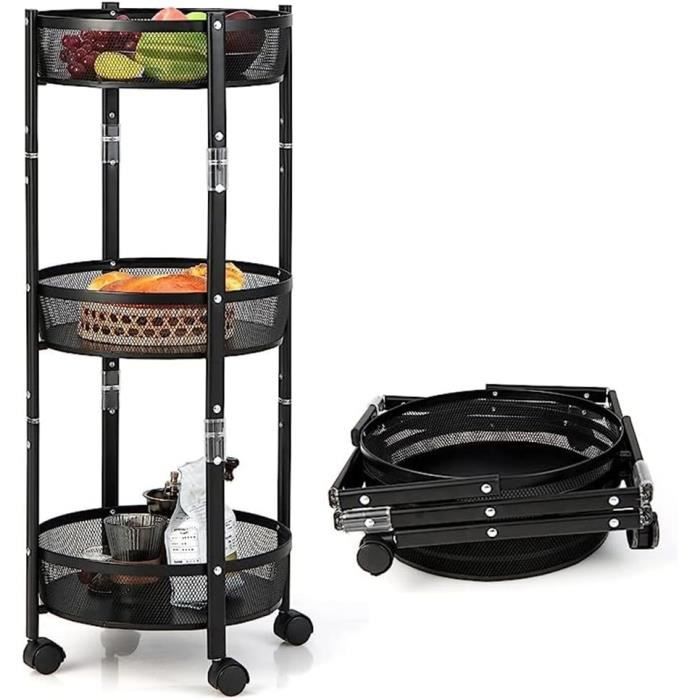 Chariot De Rangement 3 Niveaux Sur Roulettes - Blanc/noir, 69x33x22 Cm - Pour Cuisine, Salle De Bain, Bureau