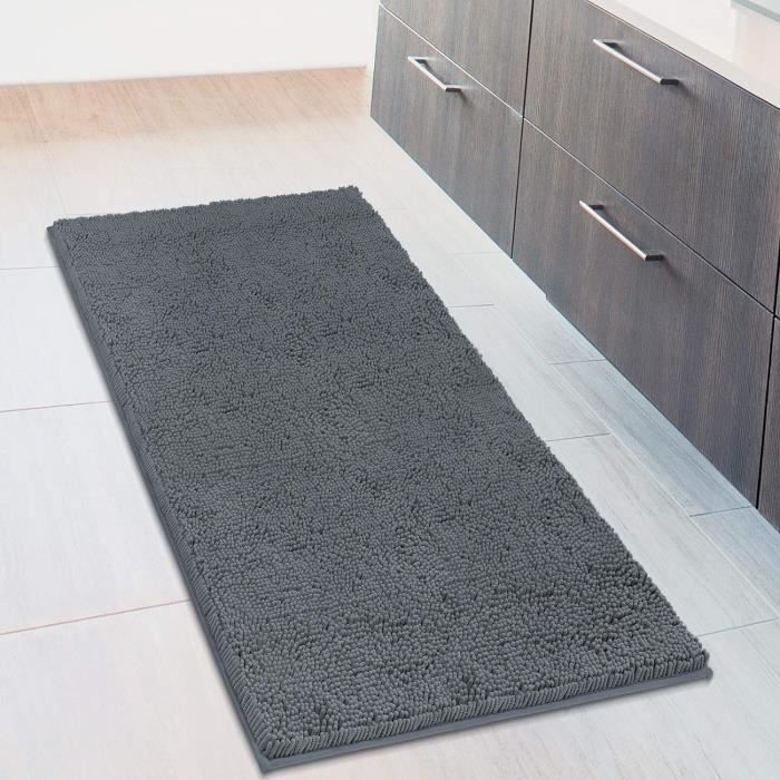 Tapis De Bain Chenille Noir 60x90cm - Antidérapant Et Super Absorbant - Pour Salle De Bain Et Douche