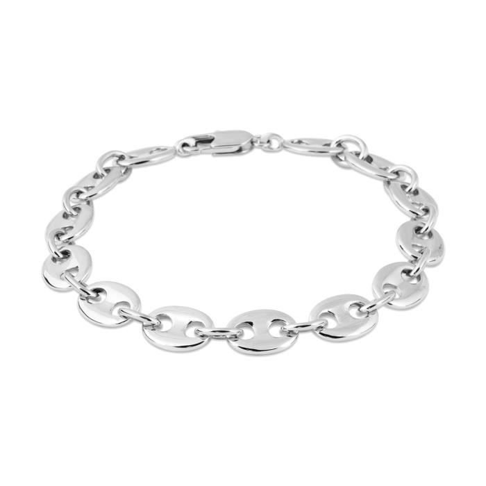 Bracelet - Brillaxis - Bracelet maille grain de café - Argent rhodié - 21 cm - Homme