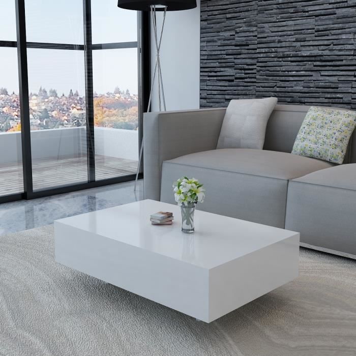 Table Basse Rectangulaire Laquee Haute Brillance Blanc 85 Cm Mdf