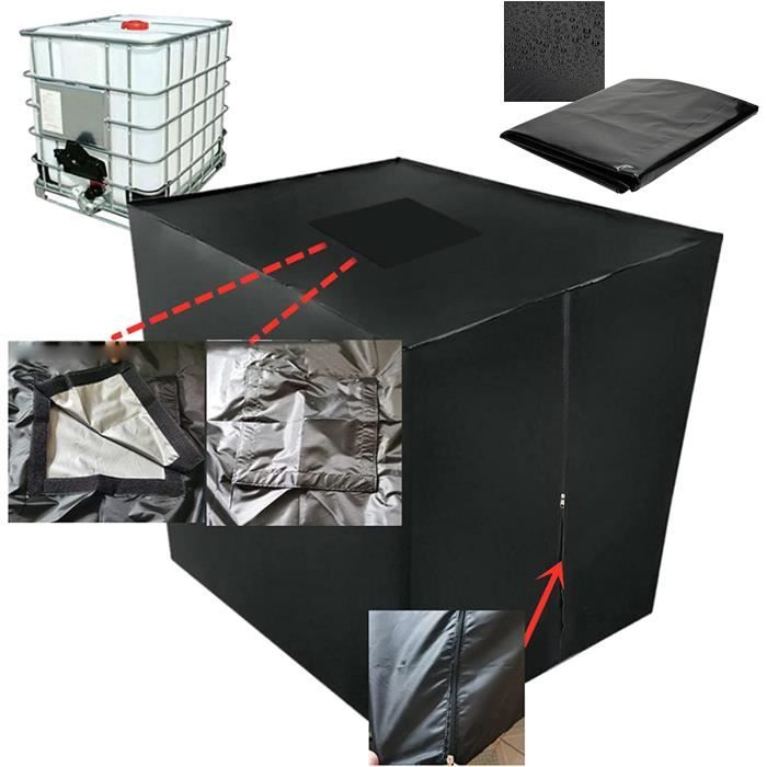 Poweka Bâche De Protection Réservoir IBC 1000L - Tissu Oxford 420D Noir Anti-UV Anti-Pluie Anti-Poussière 120x100x116 Cm - Avec Ouvertures Pratiques
