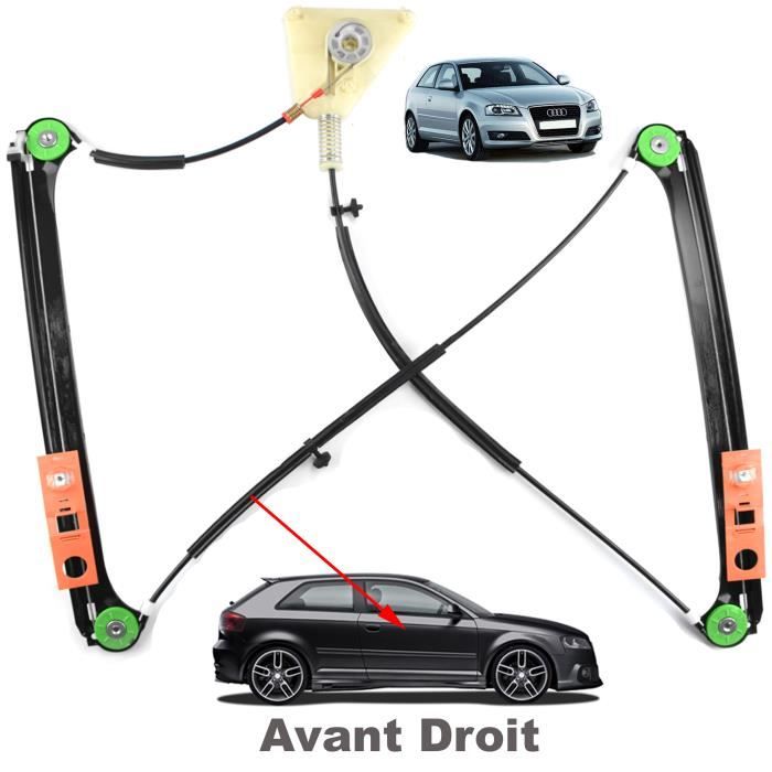 Mécanisme de lève vitre pour Audi A3 - 3 portes (8P) AVANT DROIT (passager) de 2003 à 2012
