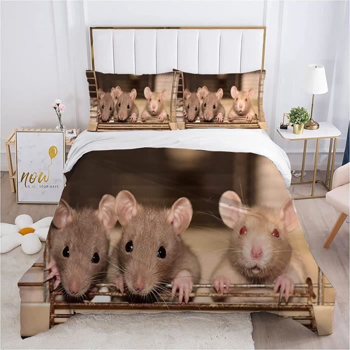 Mignon Rat Pour Adultes Et Enfants Housse De Couette Housses De Couettes 3D Imprimé Cute Animal Parure De Lit Avec Taies E Avec Fermeture À Glissière Microfibr 3 Pièces Double(200x200cm