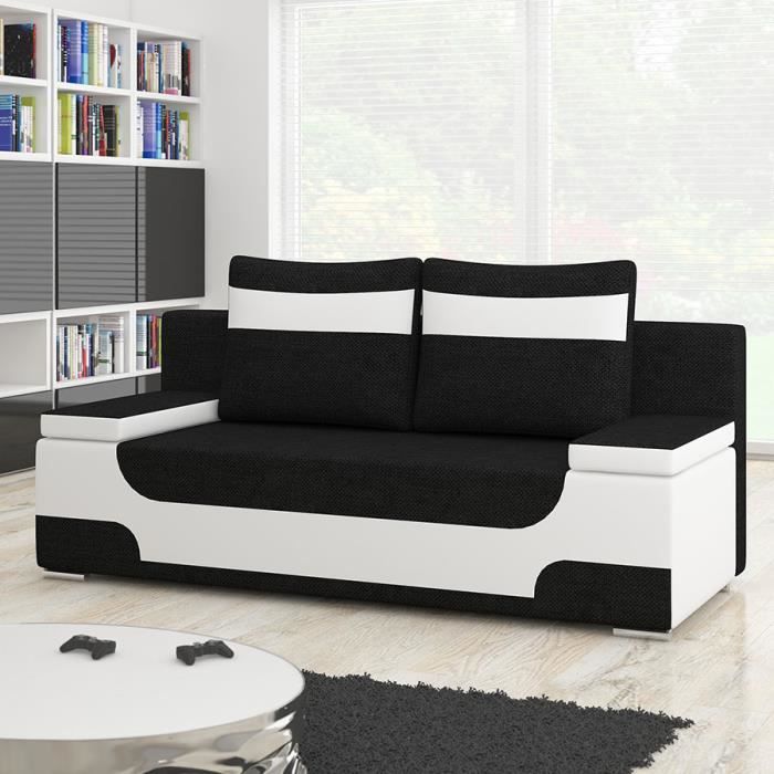 Canape 2 Places Convertible Noir Et Blanc Nikita 6 L 200 X P 95 X