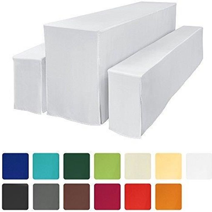 Beautissu Basic L Nappe Housse de Table 220x50cm Mariage f/ête Banquet c/ér/émonie Housse de Banc 220x25cm Blanc