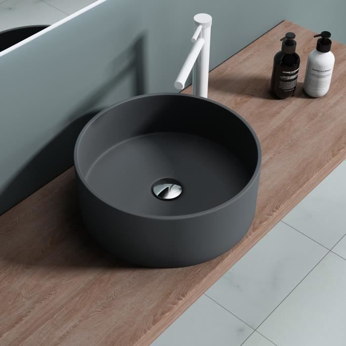 Sogood vasque à poser ronde gris noir mat lavabo circulaire évier 40x40x15cm lave mains salle de bains Colossum804
