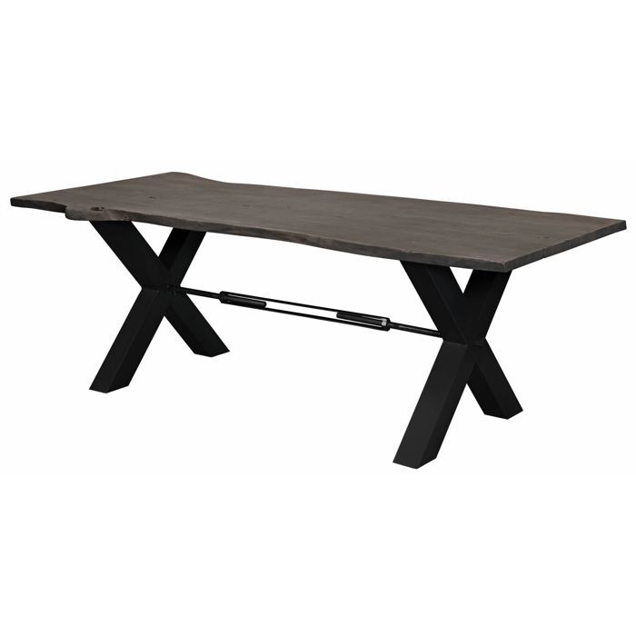 Table à manger 180x100cm - Fer et Bois massif d'acacia laqué (Gris