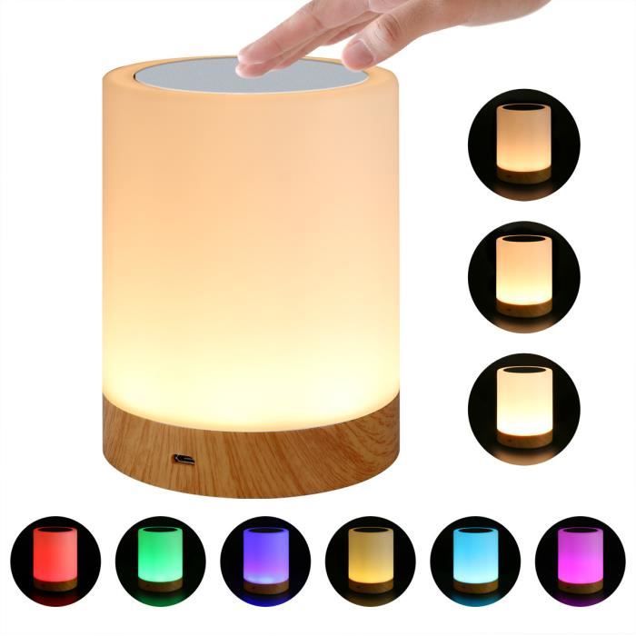 Lampe de Chevet - LED - Tactile - 16 Couleurs RGB - Rechargeable USB - Design Contemporain