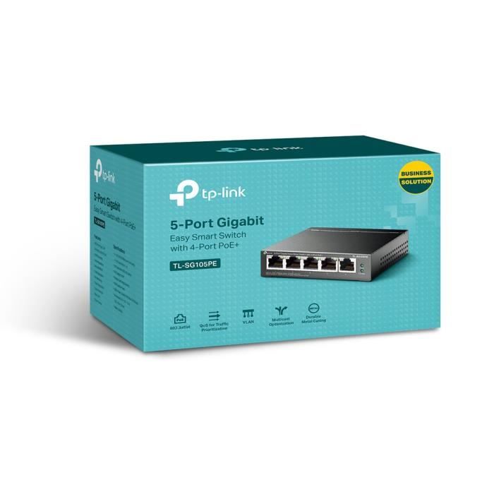 TPLINK TL-SG105PE Gbit Smart PoE+Switch TL-SG105PE 5-Port Gigabit Easy Smart Switch with 4-Port PoE+ 65W PoE budget Desktop Steel