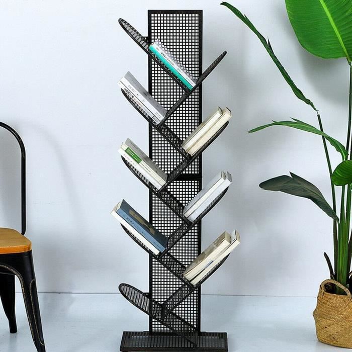 Étagère Bibliothèque Style Loft – Métal Noir Et Bois, 4 Niveaux, Meuble Salon