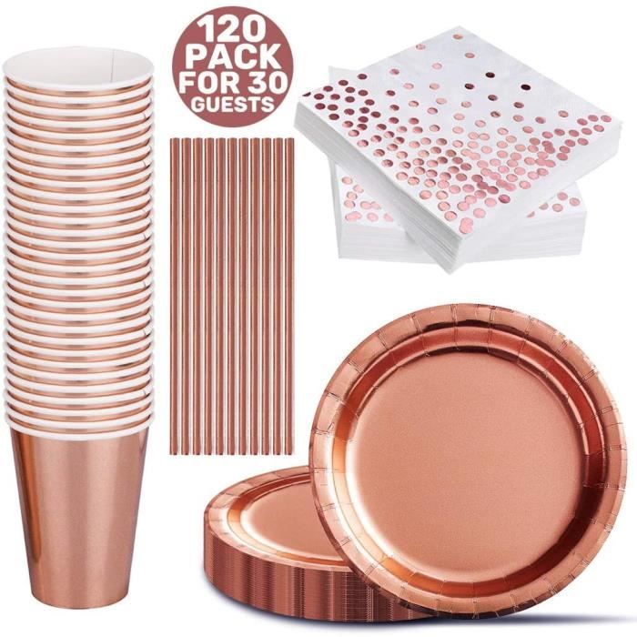 Vaisselle Izoel 30 Invites Vaisselle Jetable Fete Anniversaire Or Rose Assiettes Anniversaire Papier Tasses Serviette Or Cdiscount Maison