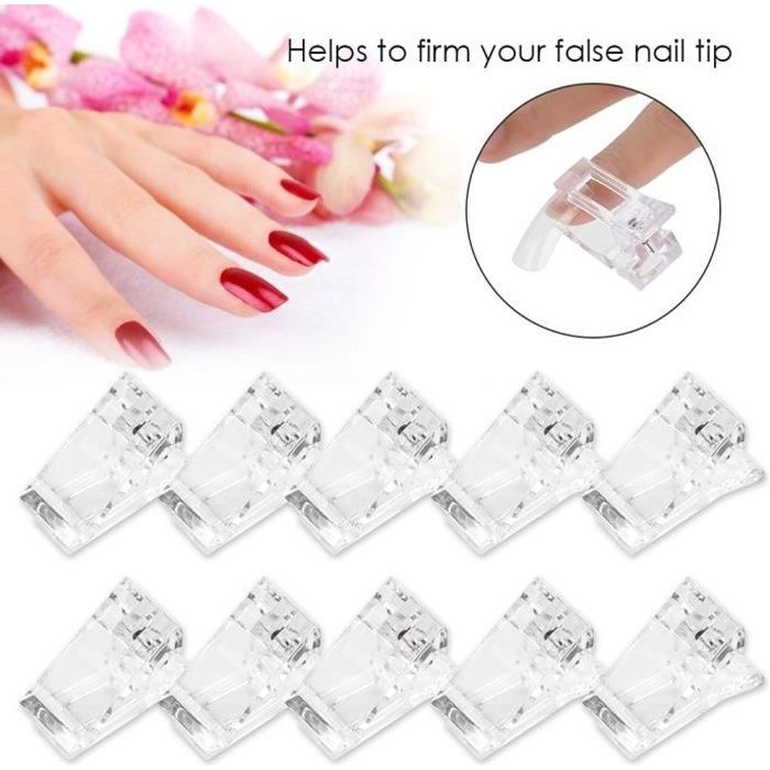 10x Clip Ongle Gel Clip Ongle Polygel, Pinces à Ongles Polygel, Pinces à Ongles Transparentes et pratique, salon HB047