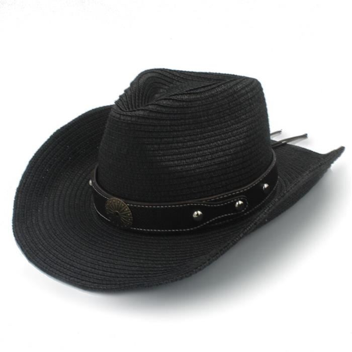 Chapeau De Cowboy En Paille - Style Western Classique - Large Bord - Homme/Femme