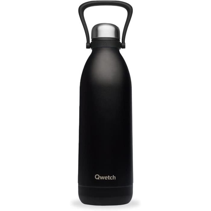 Qwetch Grande Bouteille Isotherme Inox Brossé 2L - 48h Froid 16h Chaud - Poignée Portage