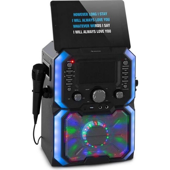 2 micros Auna Lecteur karaoke machine CD USB MP3 Design rose Effet lumière 