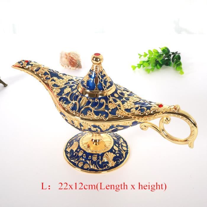 Lampe à Huile Aladdin En Métal Sculpté Bleu Doré - Décoration 3D, 21x11x9 Cm, Alliage Zinc