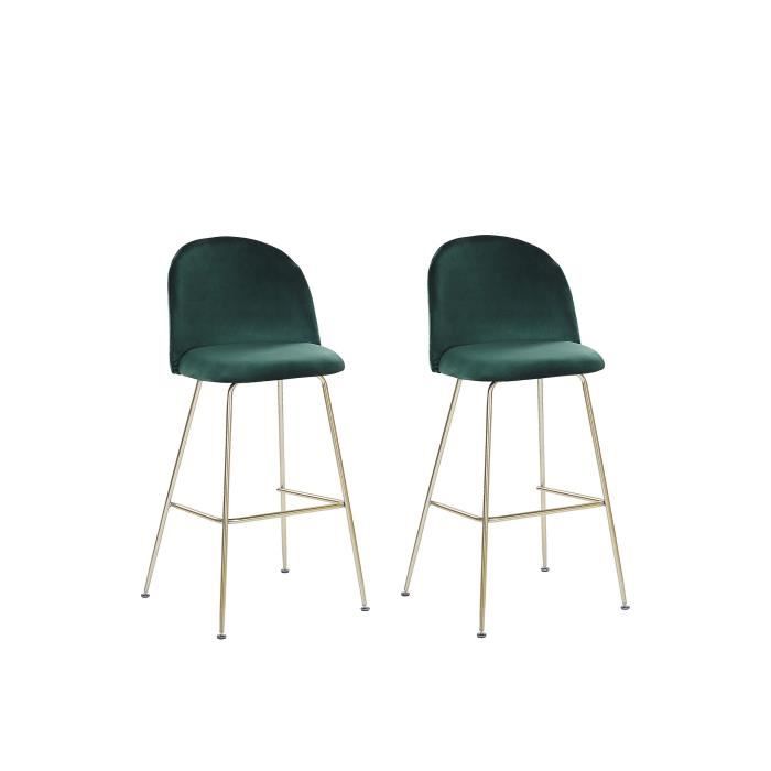 chaises de bar en velours vert arcola - beliani - lot de 2 - vintage - métal - intérieur