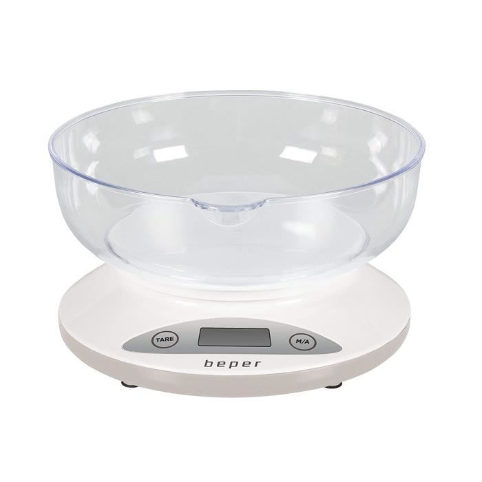 Balance de cuisine numérique Beper BP.802 - Bol transparent et fonction tare - 5 kg