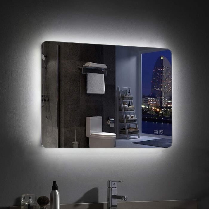 Miroir LED Salle De Bain 50x70cm Venti - Éclairage Tactile Bordures Lumineuses