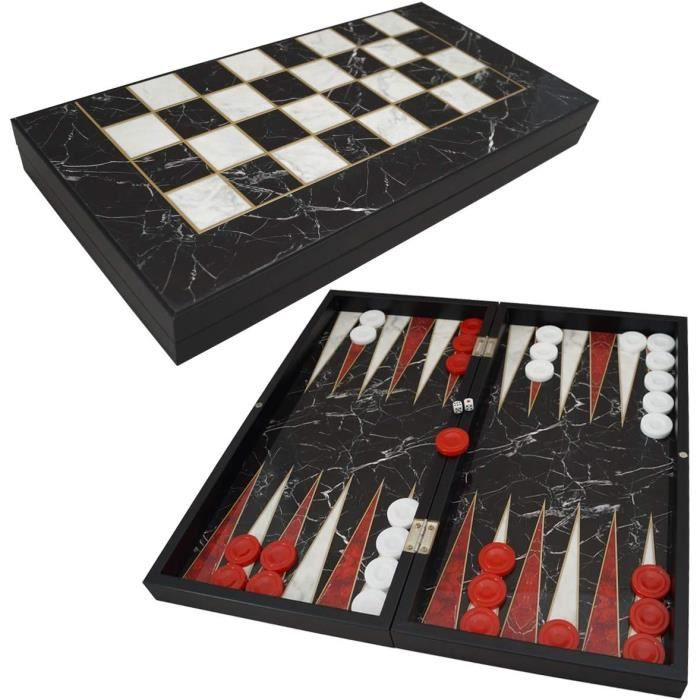 Deluxe Backgammon Set En Bois De Monte Carlo 40 X 38 Cm Échiquier Inclus Jeu De Salon