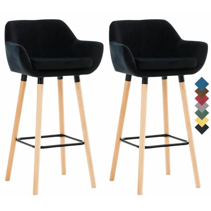 Lot de 4 chaises de Bar tabourets Moyens Style Industriel avec Petit Dossier en m/étal Noir Mat et Assise en Bois Naturel Clair Kosmi