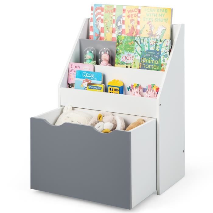 COSTWAY Bibliothèque Enfant avec Boîte à Jouets Roulant et Dispositif Anti-Renversement Étagère de Rangement pour Jouets et Livres COSTWAY Bibliothèque Enfant avec Boîte à Jouets Roulant et Dispositif Anti-Renversement Étagère de Rangement pour Jouets et Livres
