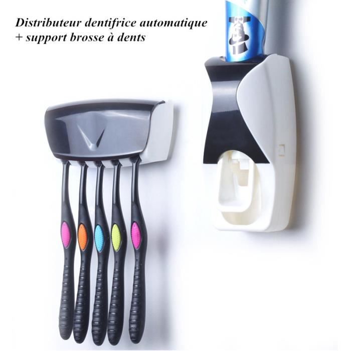 Support de brosse à dents avec distributeur de dentifrice - mural  multifonctionnel Kit de presse-dentifrice automatique peu encombrant, 4  fentes de brosse à dents