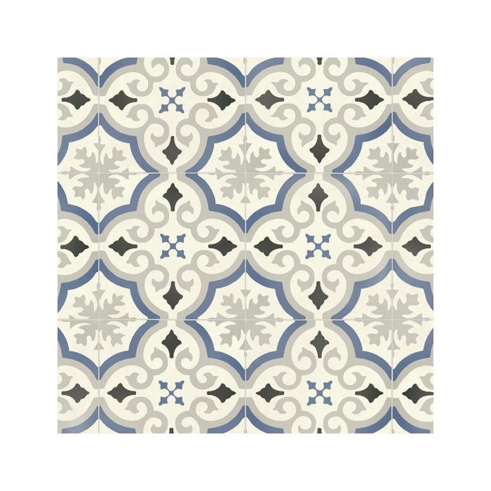Sol PVC Textile motif carreaux de ciment Bleu et gris - 3m x 5m