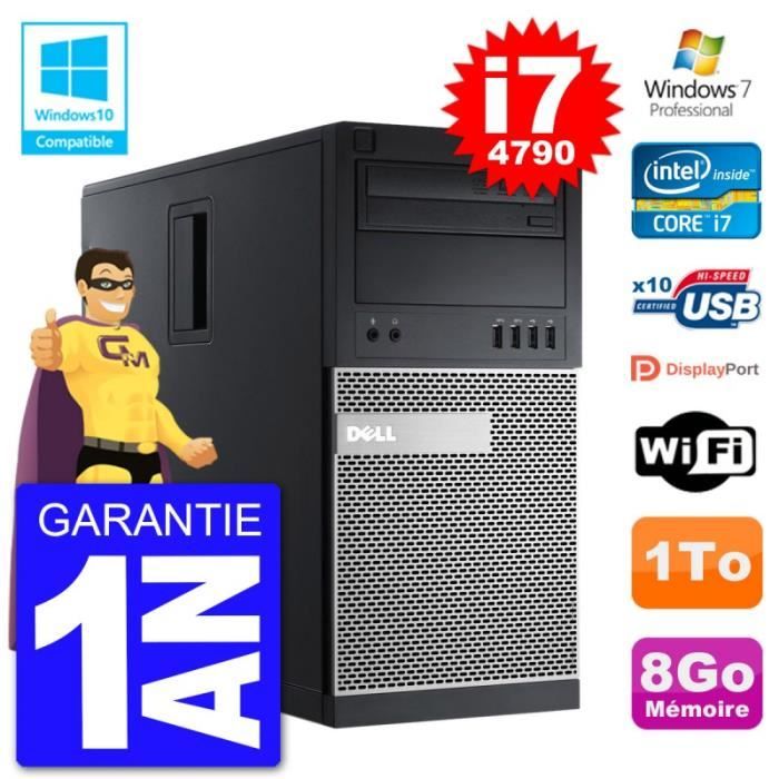 PC Tour DELL 9020 Intel Core I7-4790 RAM 8Go Disque Dur 1To Graveur DVD Wifi W7