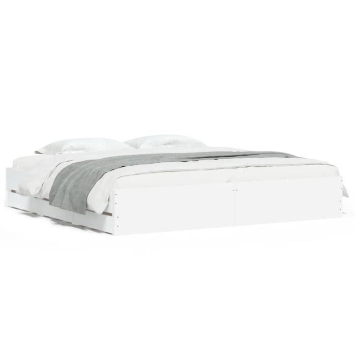 Cadre De Lit Avec Tiroirs 180x200 Cm - Blanc - Super King Size - Neuf
