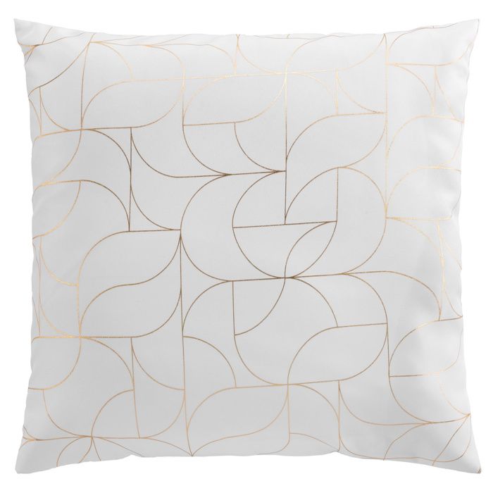Coussin déhoussable 60x60 cm Louxor Blanc/Or — Polyester imprimé métallisé motif géométrique Coussin déhoussable 60x60 cm Louxor Blanc/Or — Polyester imprimé métallisé motif géométrique