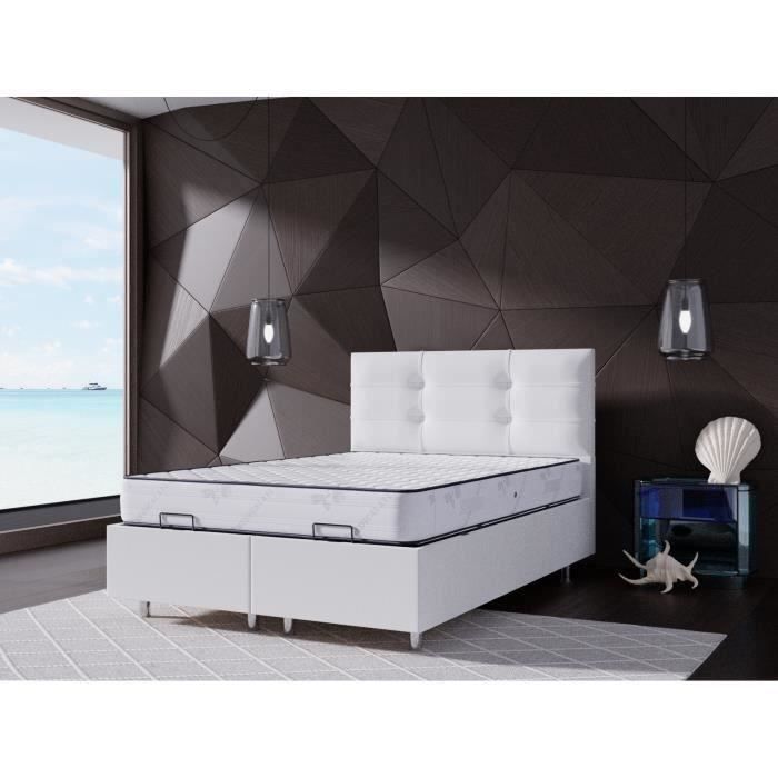 Perla Lit Coffre Blanc 160×200 Matelas Memoryfoam 25cm