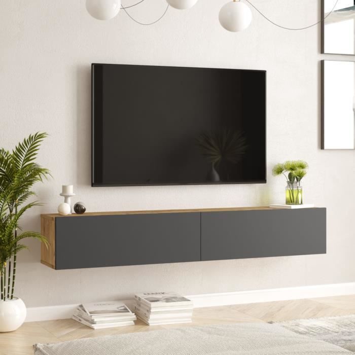 Meuble TV Lapinlahti à 2 portes 295 x 180 x 315 cm effet bois de pin - anthracite [en.casa]