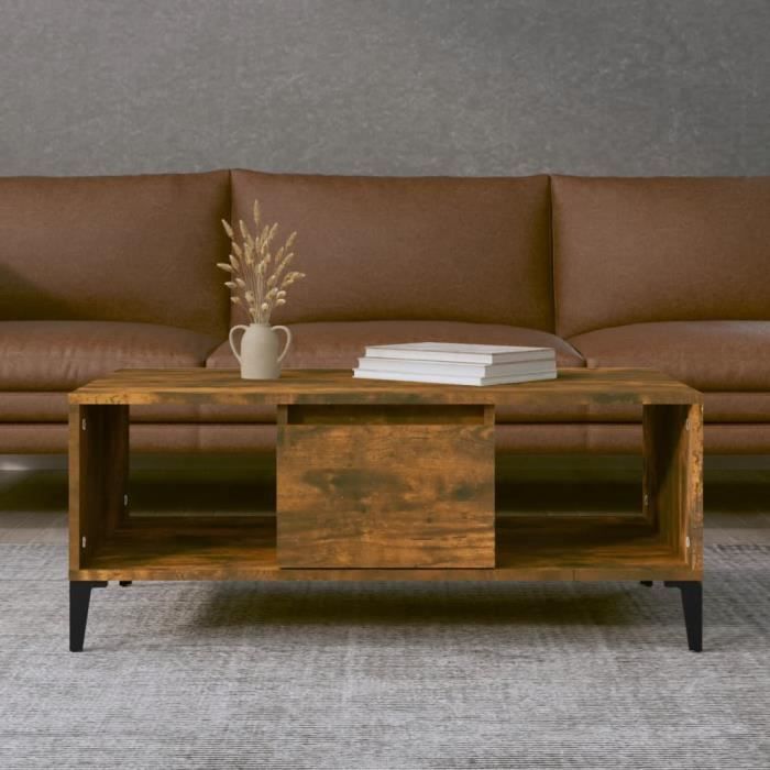 famirosa table basse chêne fumé 90x50x36,5 cm bois d'ingénierie-073