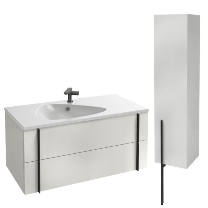meuble lavabo simple vasque 100 cm jacob delafon nouvelle vague blanc brillant + colonne de salle de bain version droite